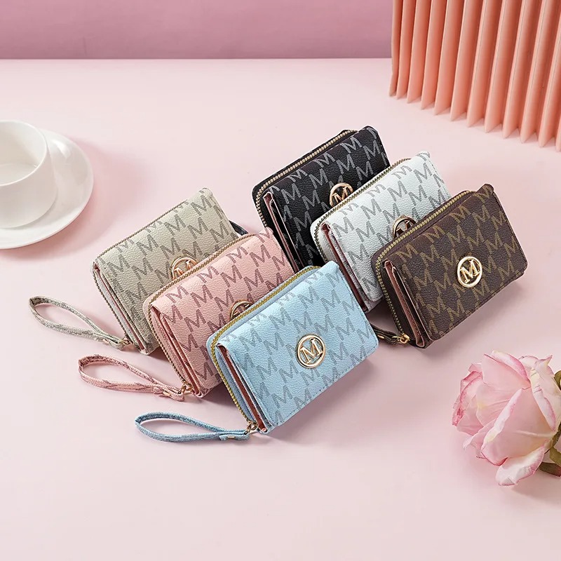 Wallets - Portemonnee met drievoudige rits en letterpatroon,