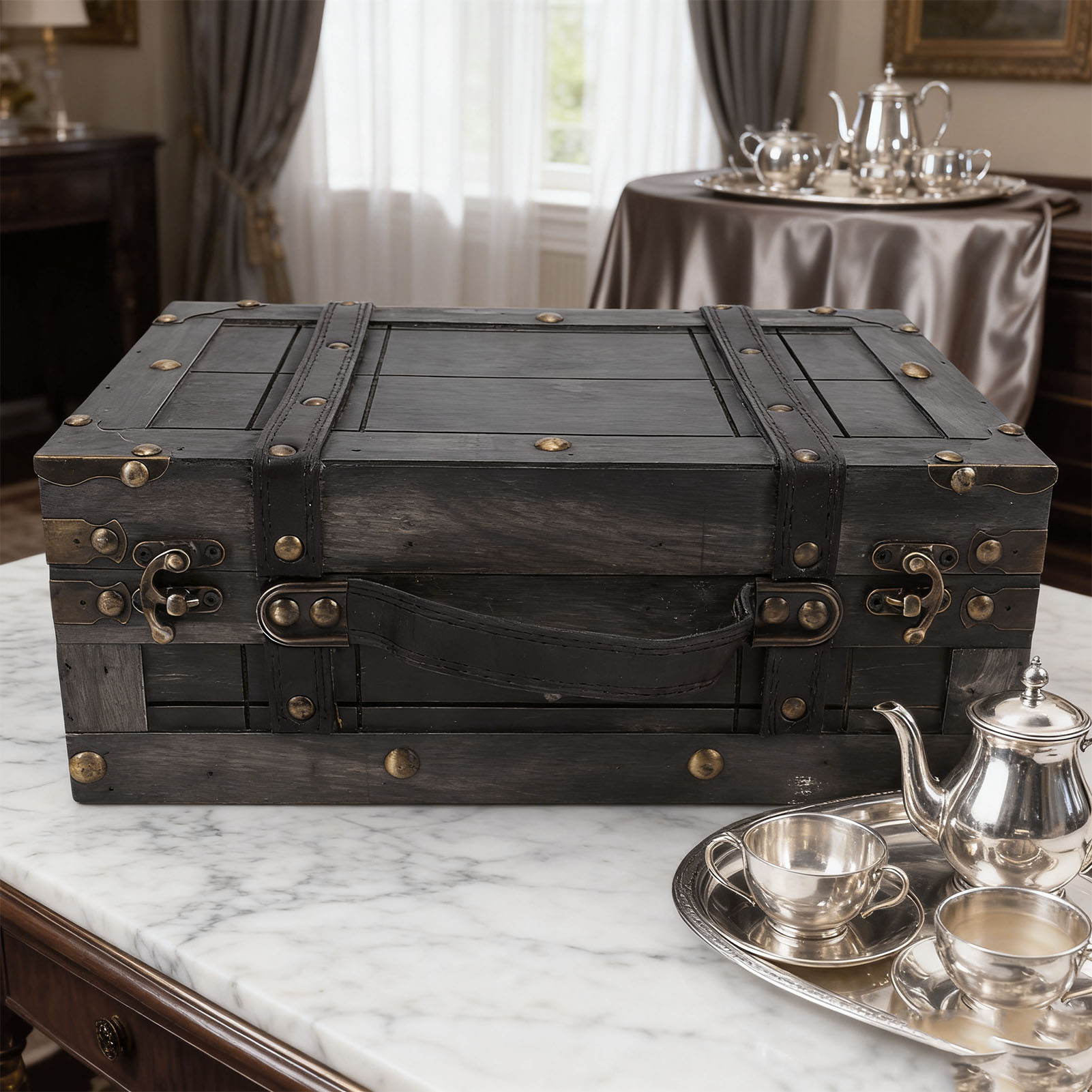 Retro Vintage Trunk Suitcase - Houten opbergkist Houten kist Vintage houten