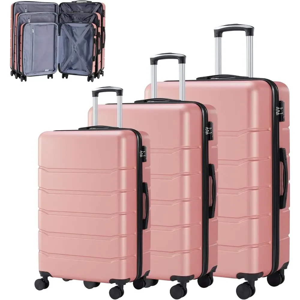 Expandable Hard Shell Luggage Set - 3-delige grote koffersset met dubbele spinnerwielen,